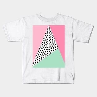 Colour Block, Geometric, Polka Dot, Pink and Green Kids T-Shirt